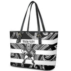 Hawke's Bay Custom Rugby New Zealand Leather Tote Bag Aotearoa Maori Pukana Tiki Mascot
