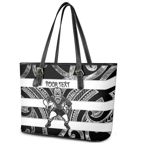 Hawke's Bay Custom Rugby New Zealand Leather Tote Bag Aotearoa Maori Pukana Tiki Mascot