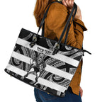 Hawke's Bay Custom Rugby New Zealand Leather Tote Bag Aotearoa Maori Pukana Tiki Mascot