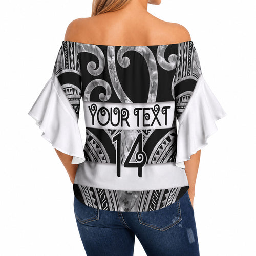 Hawke's Bay Custom Rugby New Zealand Off Shoulder Wrap Waist Top Aotearoa Maori Pukana Tiki Mascot