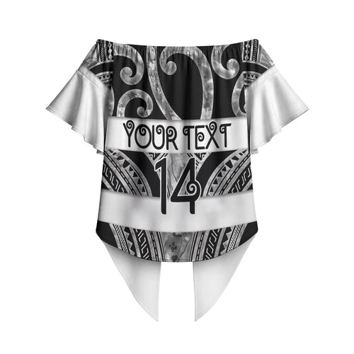 Hawke's Bay Custom Rugby New Zealand Off Shoulder Wrap Waist Top Aotearoa Maori Pukana Tiki Mascot