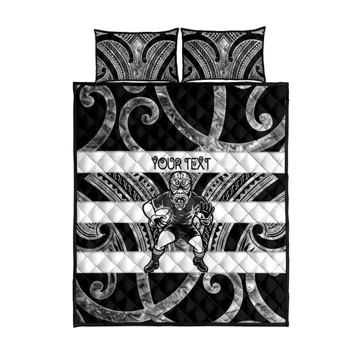 Hawke's Bay Custom Rugby New Zealand Quilt Bed Set Aotearoa Maori Pukana Tiki Mascot