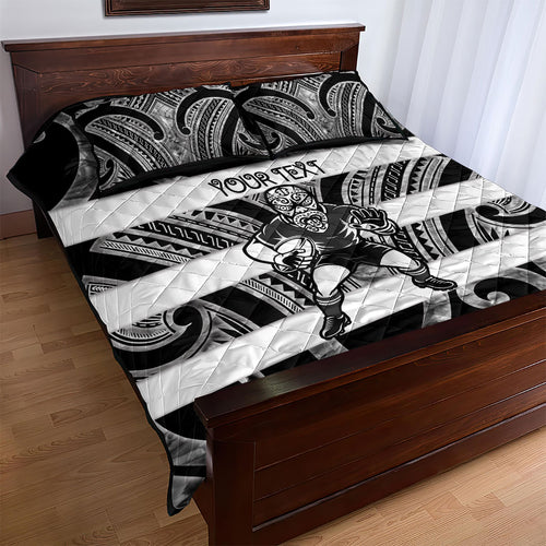 Hawke's Bay Custom Rugby New Zealand Quilt Bed Set Aotearoa Maori Pukana Tiki Mascot