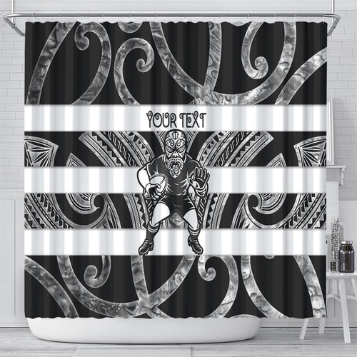 Hawke's Bay Custom Rugby New Zealand Shower Curtain Aotearoa Maori Pukana Tiki Mascot