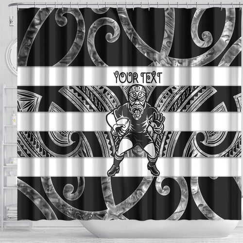 Hawke's Bay Custom Rugby New Zealand Shower Curtain Aotearoa Maori Pukana Tiki Mascot