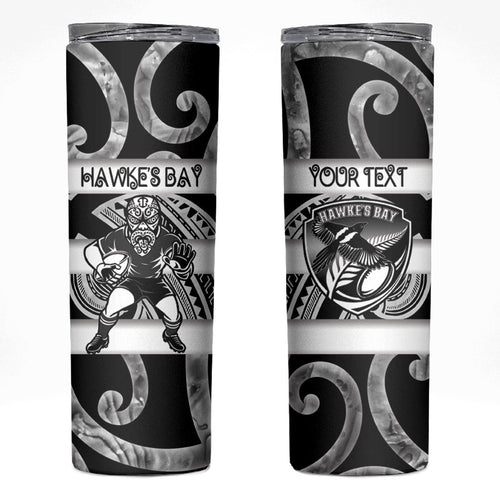 Hawke's Bay Custom Rugby New Zealand Skinny Tumbler Aotearoa Maori Pukana Tiki Mascot