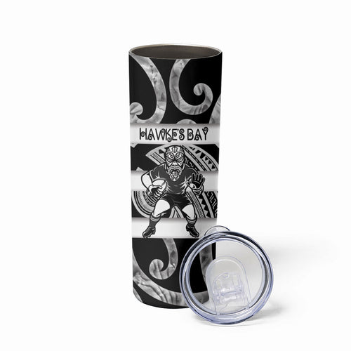 Hawke's Bay Custom Rugby New Zealand Skinny Tumbler Aotearoa Maori Pukana Tiki Mascot