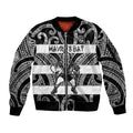 Hawke's Bay Custom Rugby New Zealand Sleeve Zip Bomber Jacket Aotearoa Maori Pukana Tiki Mascot