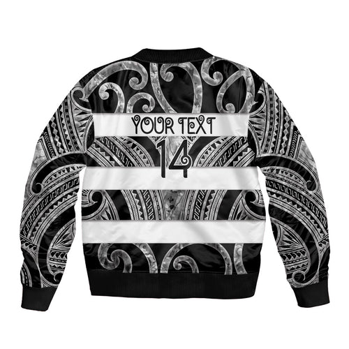 Hawke's Bay Custom Rugby New Zealand Sleeve Zip Bomber Jacket Aotearoa Maori Pukana Tiki Mascot