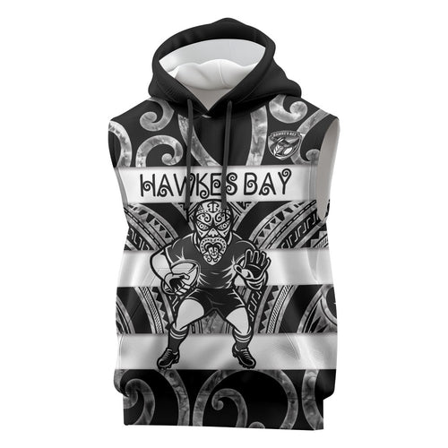 Hawke's Bay Custom Rugby New Zealand Sleeveless Hoodie Aotearoa Maori Pukana Tiki Mascot