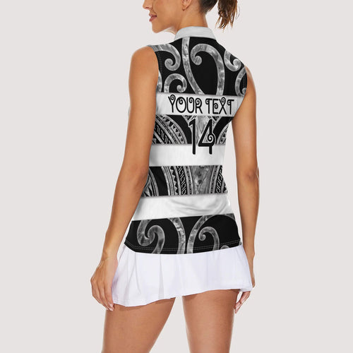 Hawke's Bay Custom Rugby New Zealand Women Sleeveless Polo Shirt Aotearoa Maori Pukana Tiki Mascot