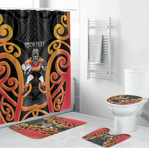 Waikato Custom Rugby New Zealand Bathroom Set Aotearoa Maori Pukana Tiki Mascot