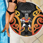 Waikato Custom Rugby New Zealand Beach Blanket Aotearoa Maori Pukana Tiki Mascot