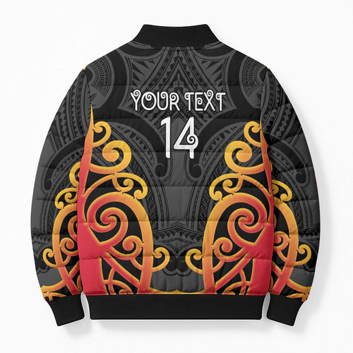 Waikato Custom Rugby New Zealand Bomber Puffer Jacket Aotearoa Maori Pukana Tiki Mascot