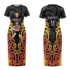 Waikato Custom Rugby New Zealand Couples Matching Short Sleeve Bodycon Dress and Hawaiian Shirt Aotearoa Maori Pukana Tiki Mascot