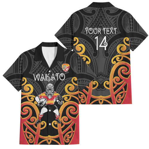 Waikato Custom Rugby New Zealand Family Matching Tank Maxi Dress and Hawaiian Shirt Aotearoa Maori Pukana Tiki Mascot