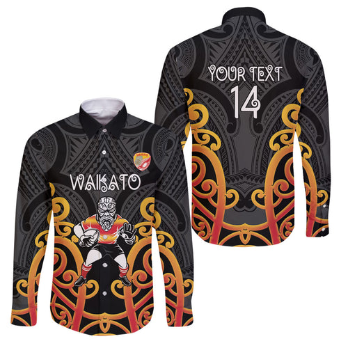 Waikato Custom Rugby New Zealand Family Matching Tank Maxi Dress and Hawaiian Shirt Aotearoa Maori Pukana Tiki Mascot