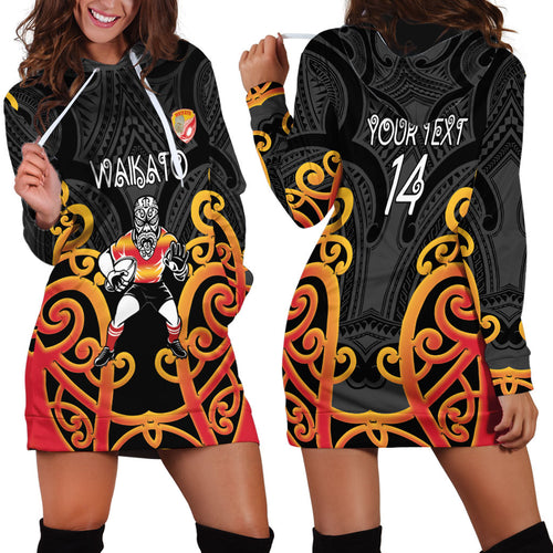 Waikato Custom Rugby New Zealand Hoodie Dress Aotearoa Maori Pukana Tiki Mascot