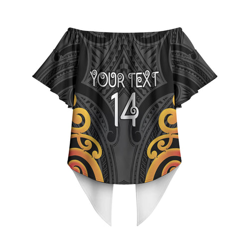 Waikato Custom Rugby New Zealand Off Shoulder Wrap Waist Top Aotearoa Maori Pukana Tiki Mascot
