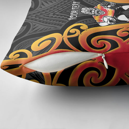 Waikato Custom Rugby New Zealand Pillow Cover Aotearoa Maori Pukana Tiki Mascot