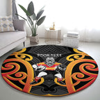 Waikato Custom Rugby New Zealand Round Carpet Aotearoa Maori Pukana Tiki Mascot