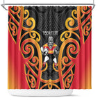 Waikato Custom Rugby New Zealand Shower Curtain Aotearoa Maori Pukana Tiki Mascot