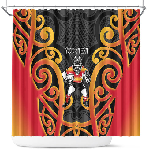 Waikato Custom Rugby New Zealand Shower Curtain Aotearoa Maori Pukana Tiki Mascot
