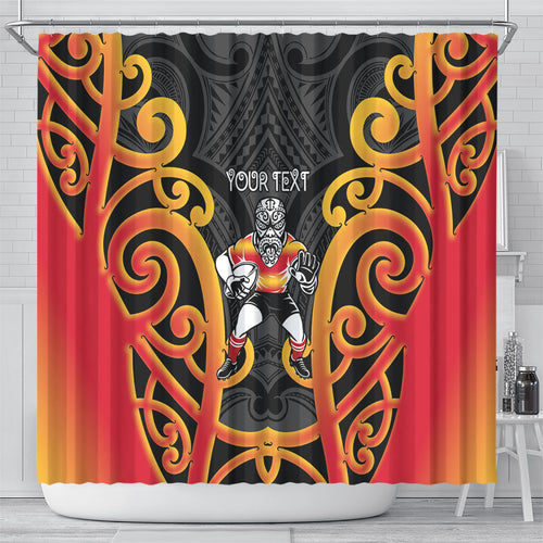 Waikato Custom Rugby New Zealand Shower Curtain Aotearoa Maori Pukana Tiki Mascot