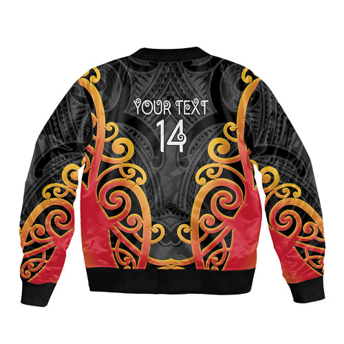 Waikato Custom Rugby New Zealand Sleeve Zip Bomber Jacket Aotearoa Maori Pukana Tiki Mascot