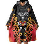 Waikato Custom Rugby New Zealand Wearable Blanket Hoodie Aotearoa Maori Pukana Tiki Mascot