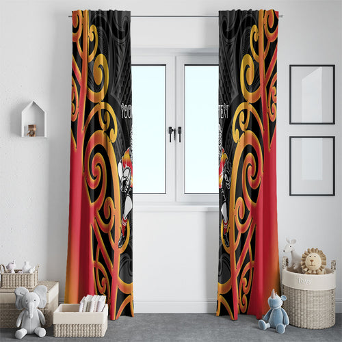Waikato Custom Rugby New Zealand Window Curtain Aotearoa Maori Pukana Tiki Mascot