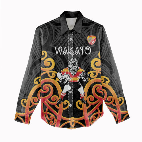 Waikato Custom Rugby New Zealand Women Casual Shirt Aotearoa Maori Pukana Tiki Mascot