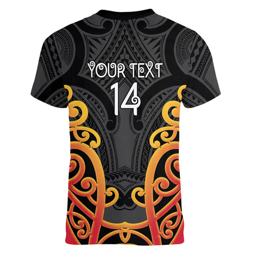 Waikato Custom Rugby New Zealand Women V-Neck T-Shirt Aotearoa Maori Pukana Tiki Mascot