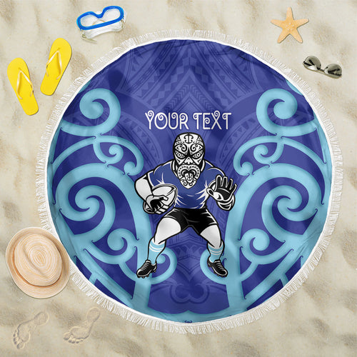 Northland Custom Rugby New Zealand Beach Blanket Aotearoa Maori Pukana Tiki Mascot