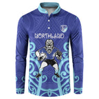 Northland Custom Rugby New Zealand Button Sweatshirt Aotearoa Maori Pukana Tiki Mascot