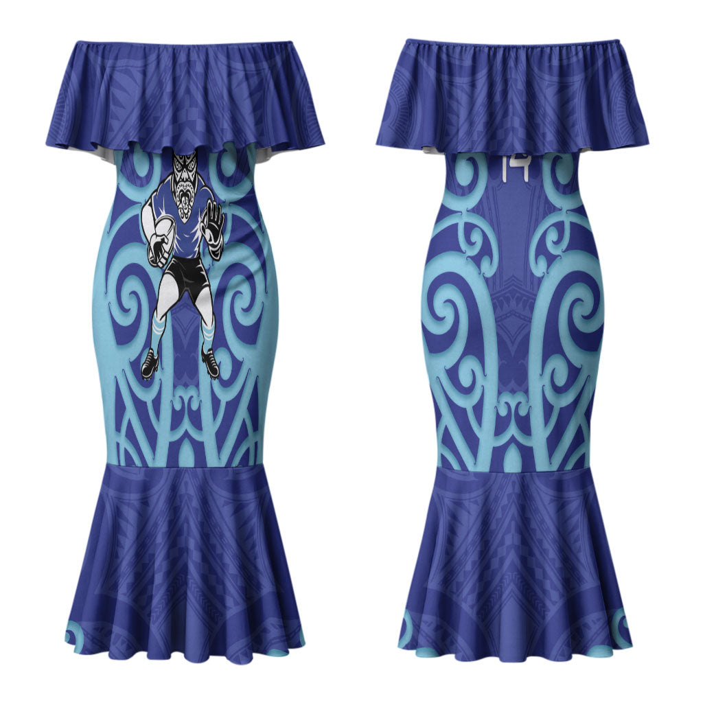 Northland Custom Rugby New Zealand Couples Matching Mermaid Dress and Hawaiian Shirt Aotearoa Maori Pukana Tiki Mascot