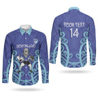 Northland Custom Rugby New Zealand Couples Matching Off The Shoulder Long Sleeve Dress and Long Sleeve Button Shirt Aotearoa Maori Pukana Tiki Mascot