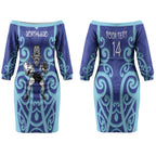 Northland Custom Rugby New Zealand Couples Matching Off The Shoulder Long Sleeve Dress and Long Sleeve Button Shirt Aotearoa Maori Pukana Tiki Mascot