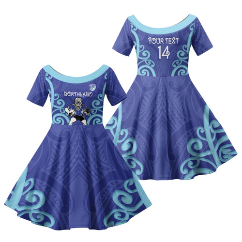 Northland Custom Rugby New Zealand Family Matching Off Shoulder Maxi Dress and Hawaiian Shirt Aotearoa Maori Pukana Tiki Mascot