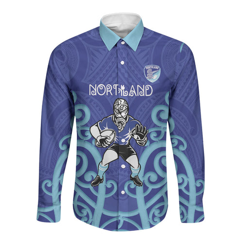 Northland Custom Rugby New Zealand Long Sleeve Button Shirt Aotearoa Maori Pukana Tiki Mascot