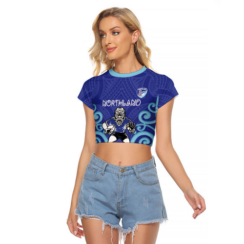 Northland Custom Rugby New Zealand Raglan Cropped T Shirt Aotearoa Maori Pukana Tiki Mascot