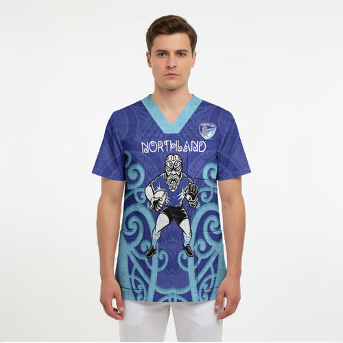 Northland Custom Rugby New Zealand Scrub Top Aotearoa Maori Pukana Tiki Mascot