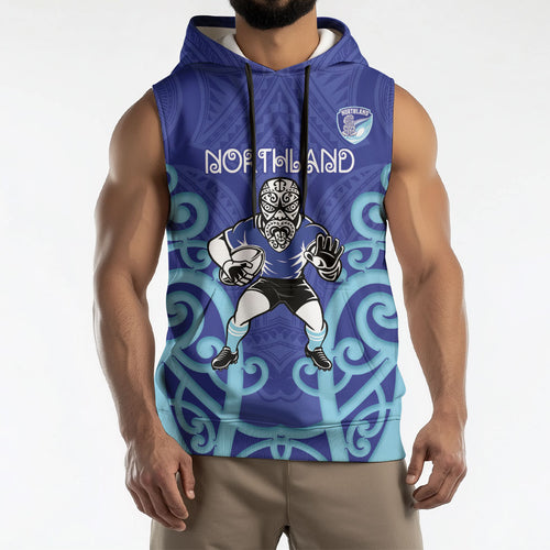 Northland Custom Rugby New Zealand Sleeveless Hoodie Aotearoa Maori Pukana Tiki Mascot