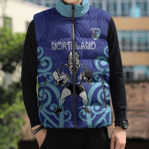 Northland Custom Rugby New Zealand Sleeveless Puffer Jacket Aotearoa Maori Pukana Tiki Mascot
