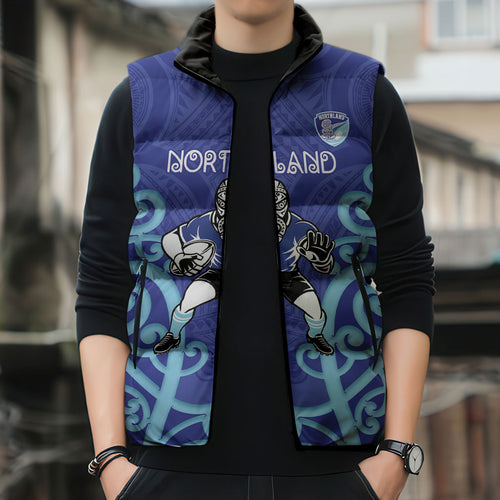 Northland Custom Rugby New Zealand Sleeveless Puffer Jacket Aotearoa Maori Pukana Tiki Mascot