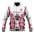 North Harbour Custom Rugby New Zealand Baseball Jacket Aotearoa Maori Pukana Tiki Mascot