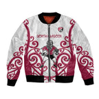 North Harbour Custom Rugby New Zealand Bomber Jacket Aotearoa Maori Pukana Tiki Mascot