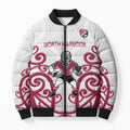 North Harbour Custom Rugby New Zealand Bomber Puffer Jacket Aotearoa Maori Pukana Tiki Mascot