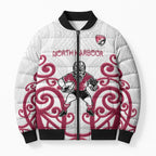 North Harbour Custom Rugby New Zealand Bomber Puffer Jacket Aotearoa Maori Pukana Tiki Mascot