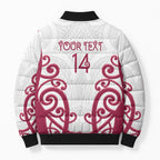 North Harbour Custom Rugby New Zealand Bomber Puffer Jacket Aotearoa Maori Pukana Tiki Mascot